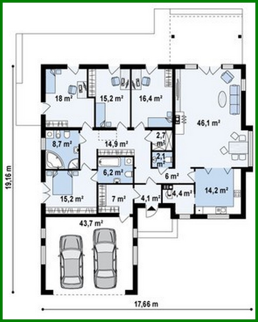 Galería de visualizaciones - Proyecto de una casa cómoda de una planta con garaje para dos coches