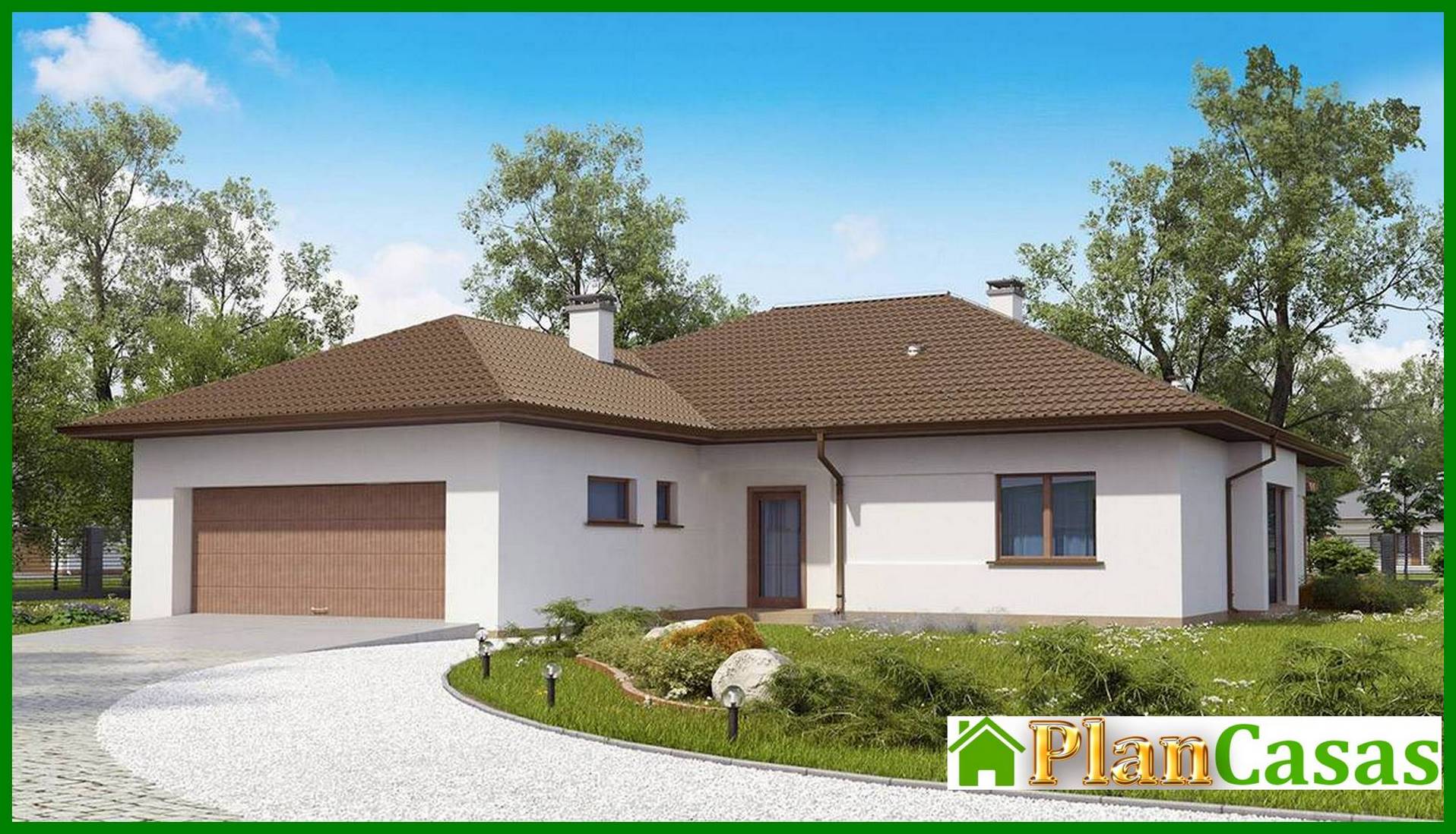 Proyecto de una casa cómoda de una planta con garaje para dos coches