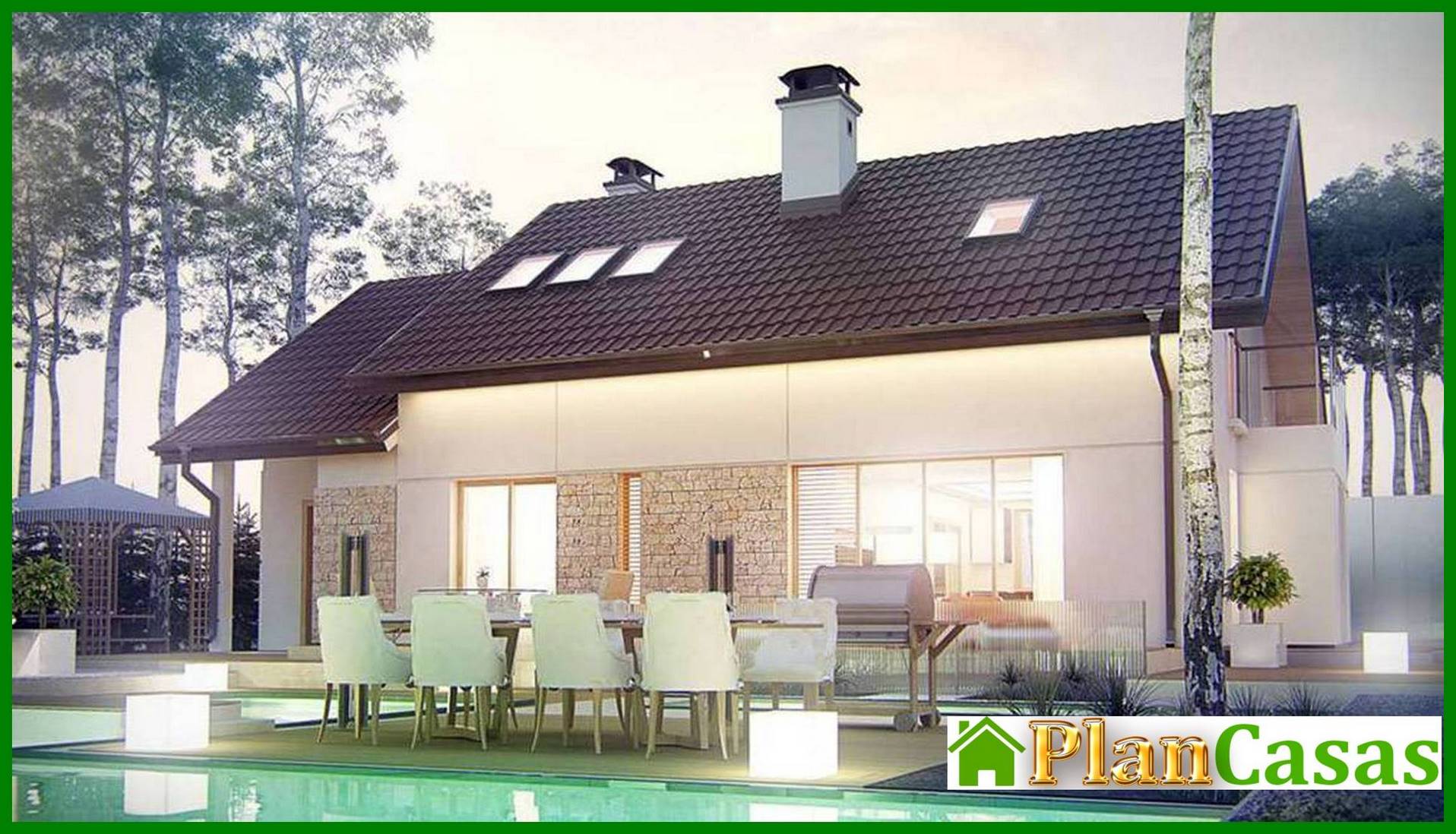 Galería de visualizaciones - Proyecto de una casa con techo a dos aguas y garaje