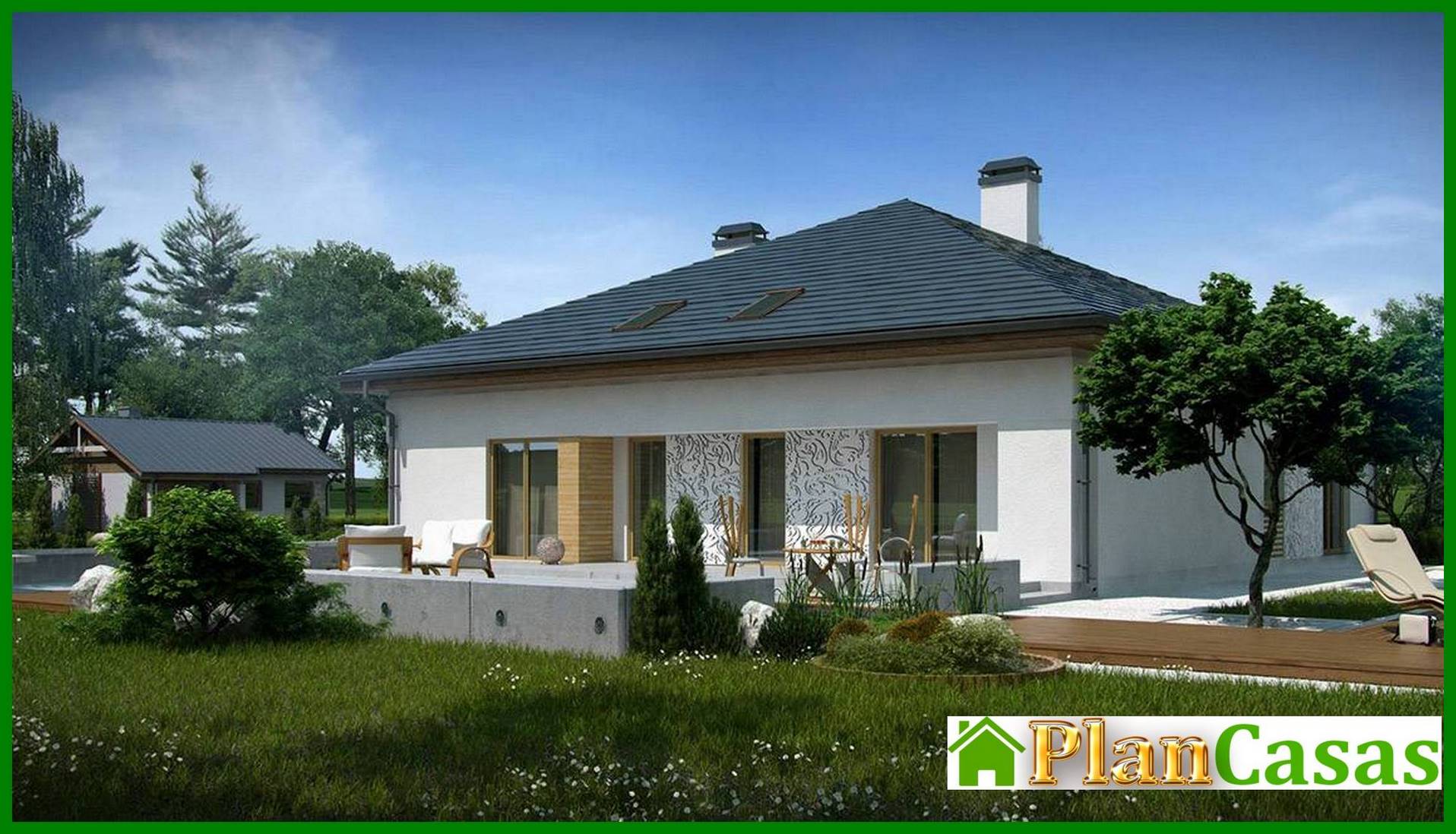 Project of a house with a sloping roof and an open attic