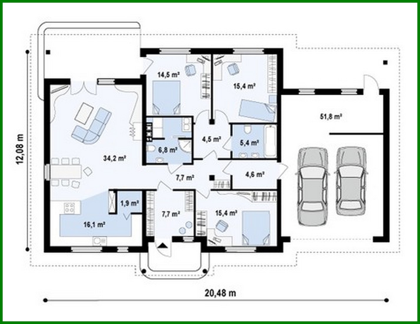 Galería de visualizaciones - Proyecto de una casa de una planta con garaje clásico para dos coches