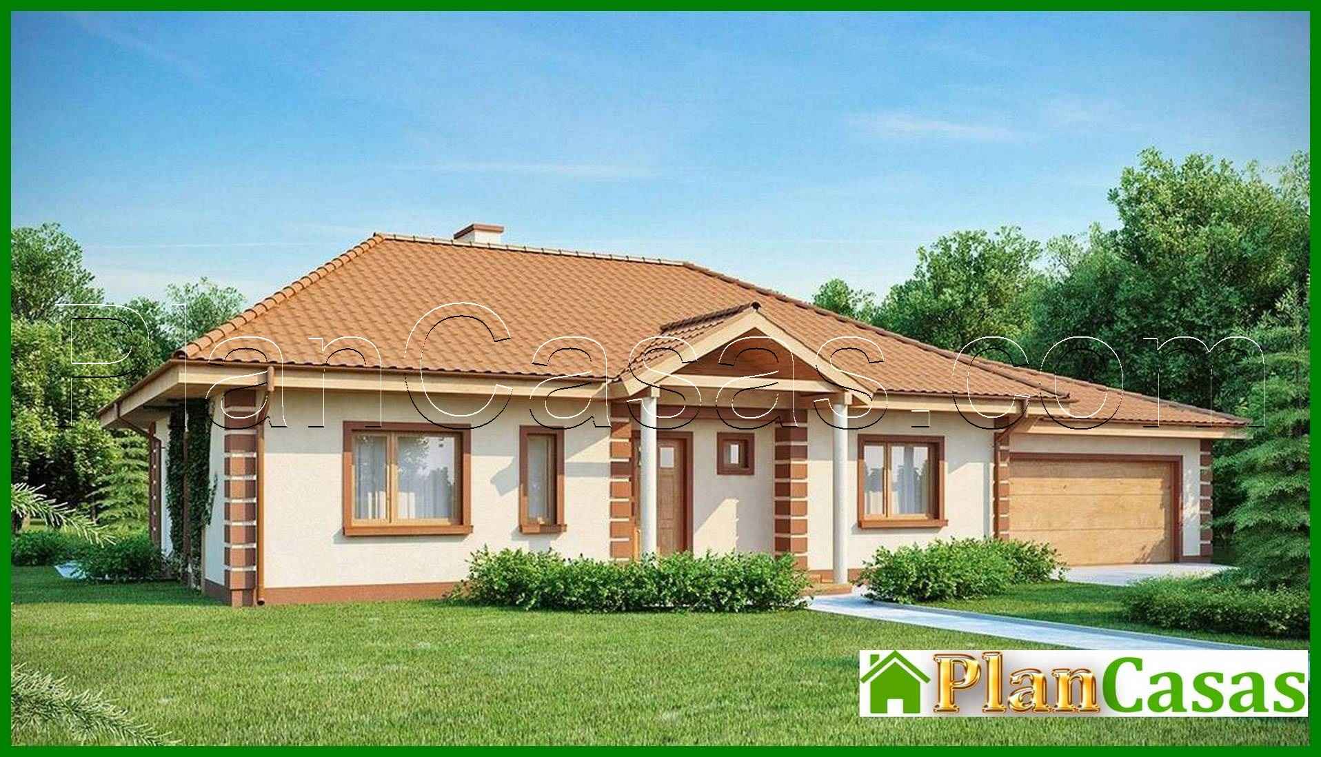 Proyecto de una casa de una planta con garaje clásico para dos coches