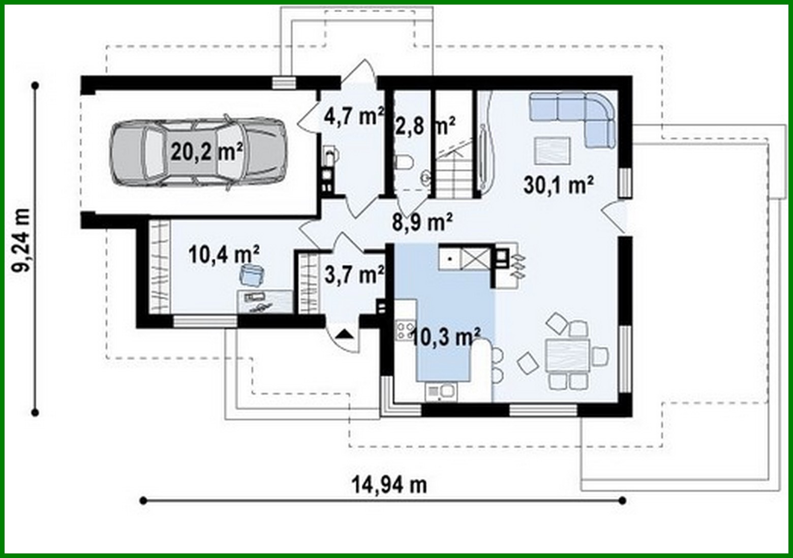 Galería de visualizaciones - Proyecto de casa con techo mansarda y balcón sobre el garaje