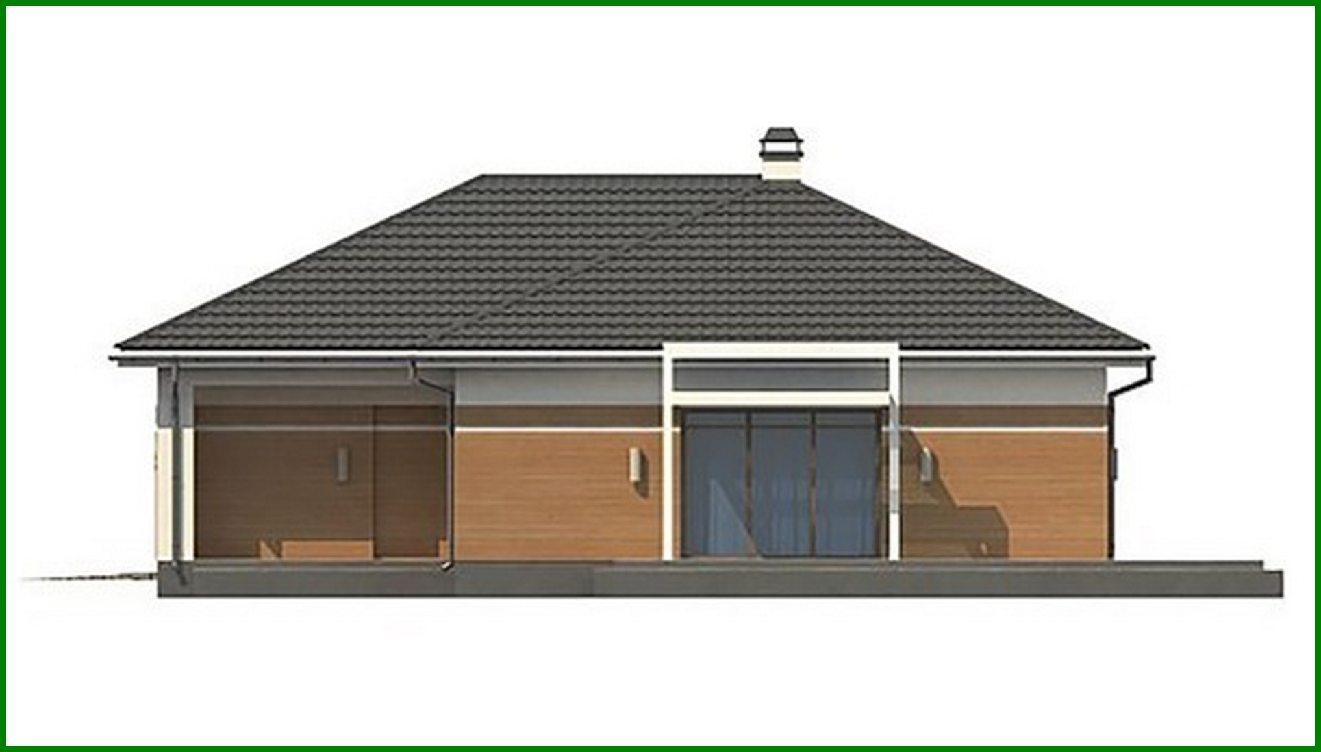 Visualization gallery - Project of a stylish one-story house with a large garage for 2 cars