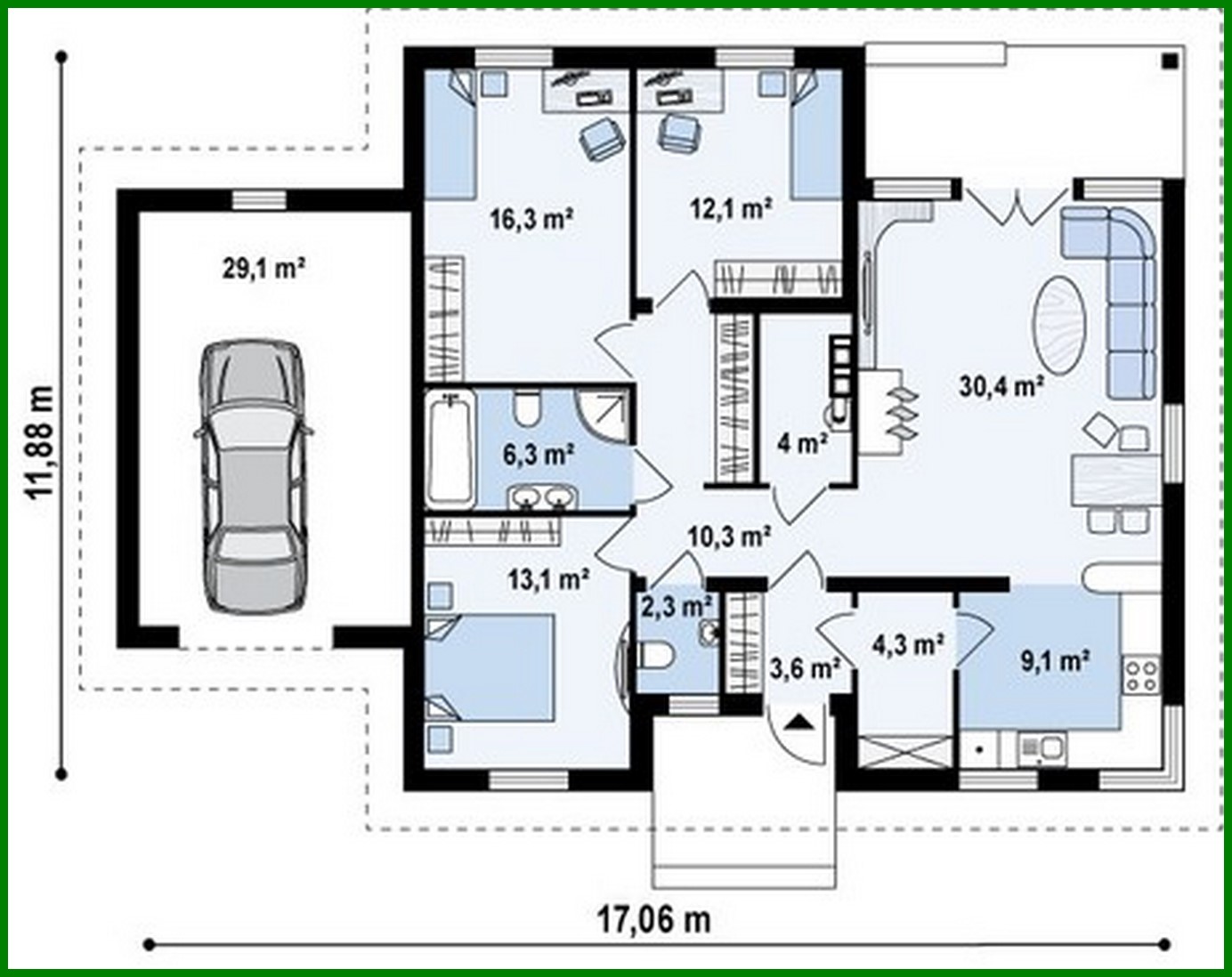 Galería de visualizaciones - Proyecto de una casa clásica de verano de una planta con techo a cuatro aguas