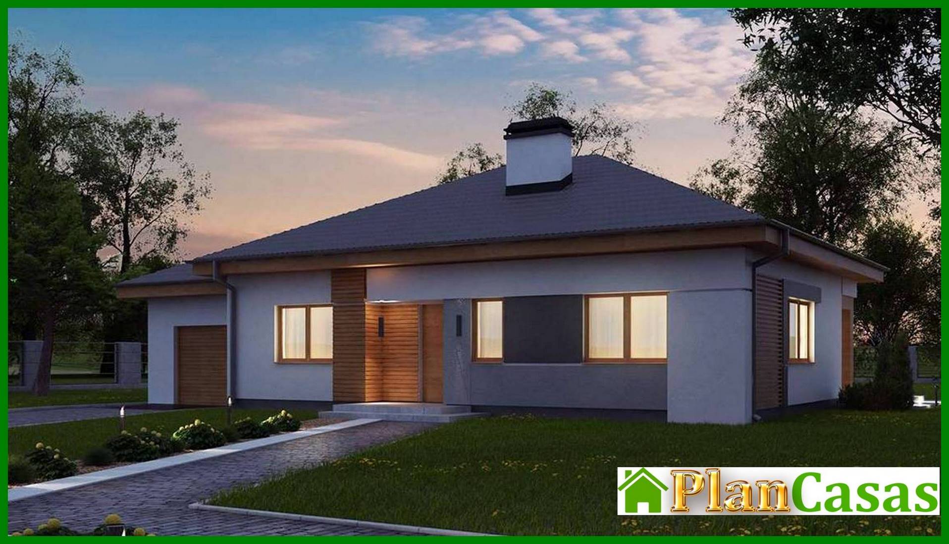 Galería de visualizaciones - Proyecto de una cabaña de una planta con garaje