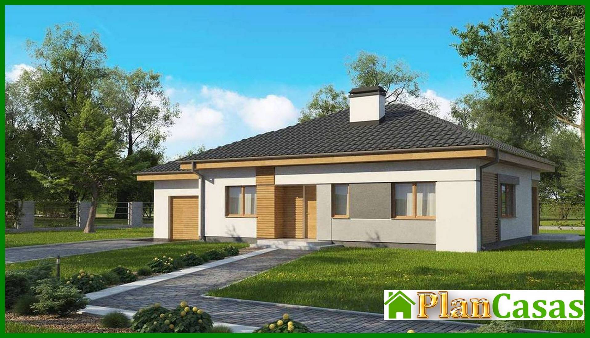 Proyecto de una cabaña de una planta con garaje