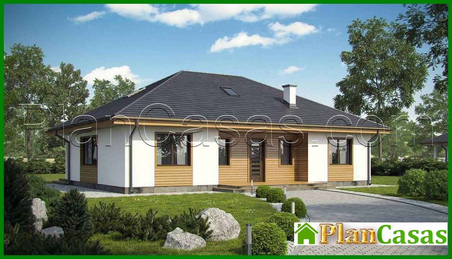 Proyecto de una casa de una planta en estilo clásico con techo a cuatro aguas