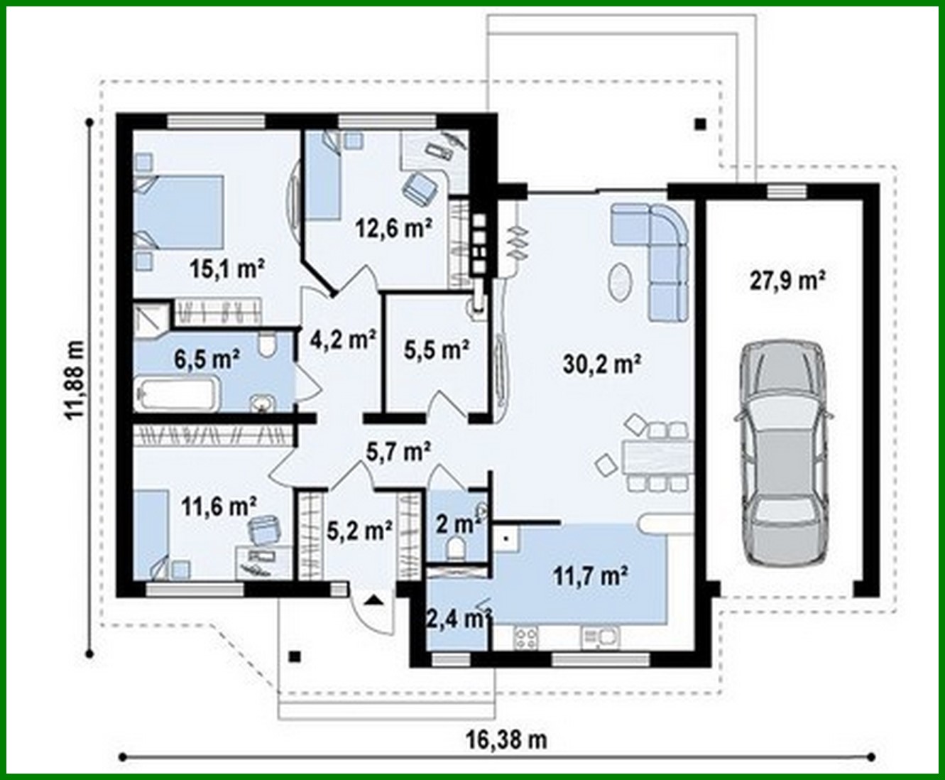 Visualization gallery - The project of a one-story classic house with a garage