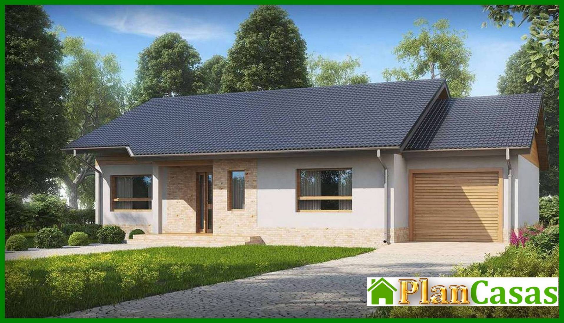 The project of a one-story classic house with a garage