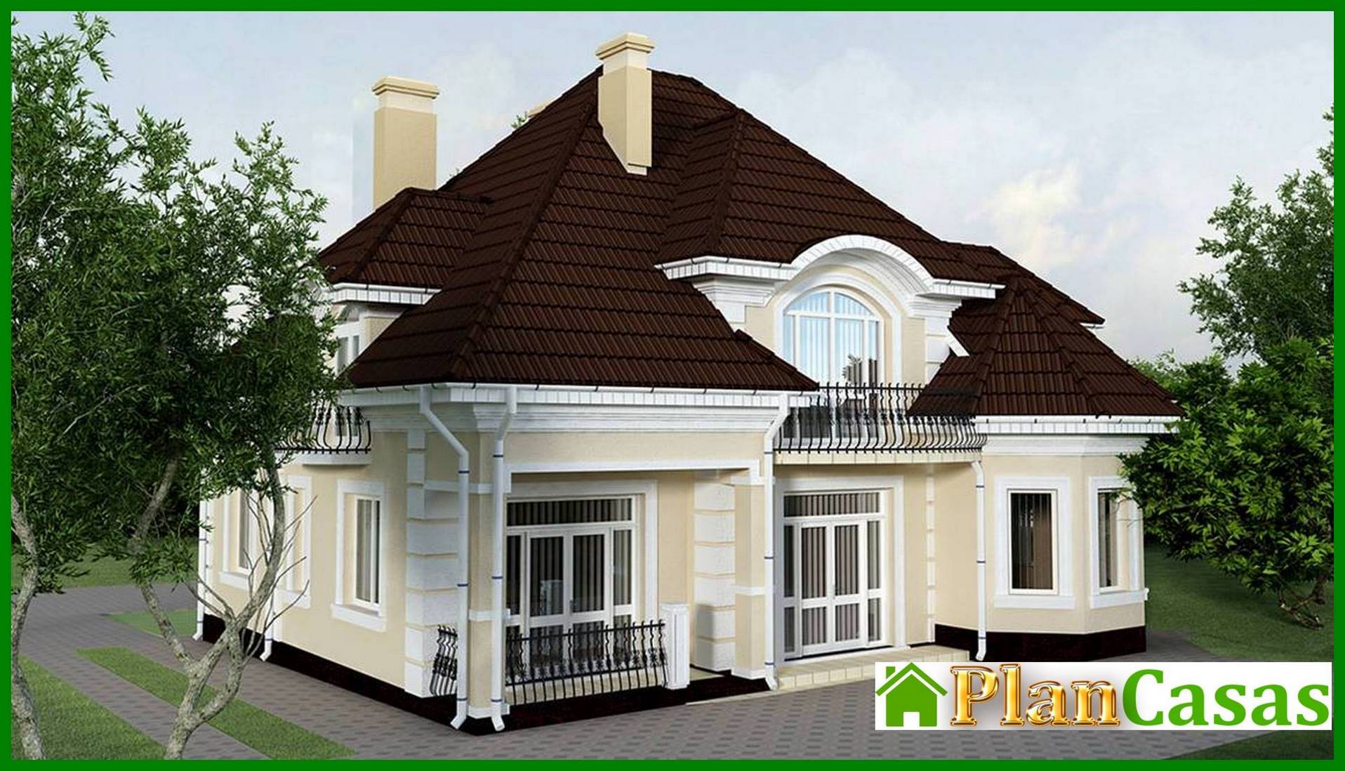 Two-story mansion with a chic staircase