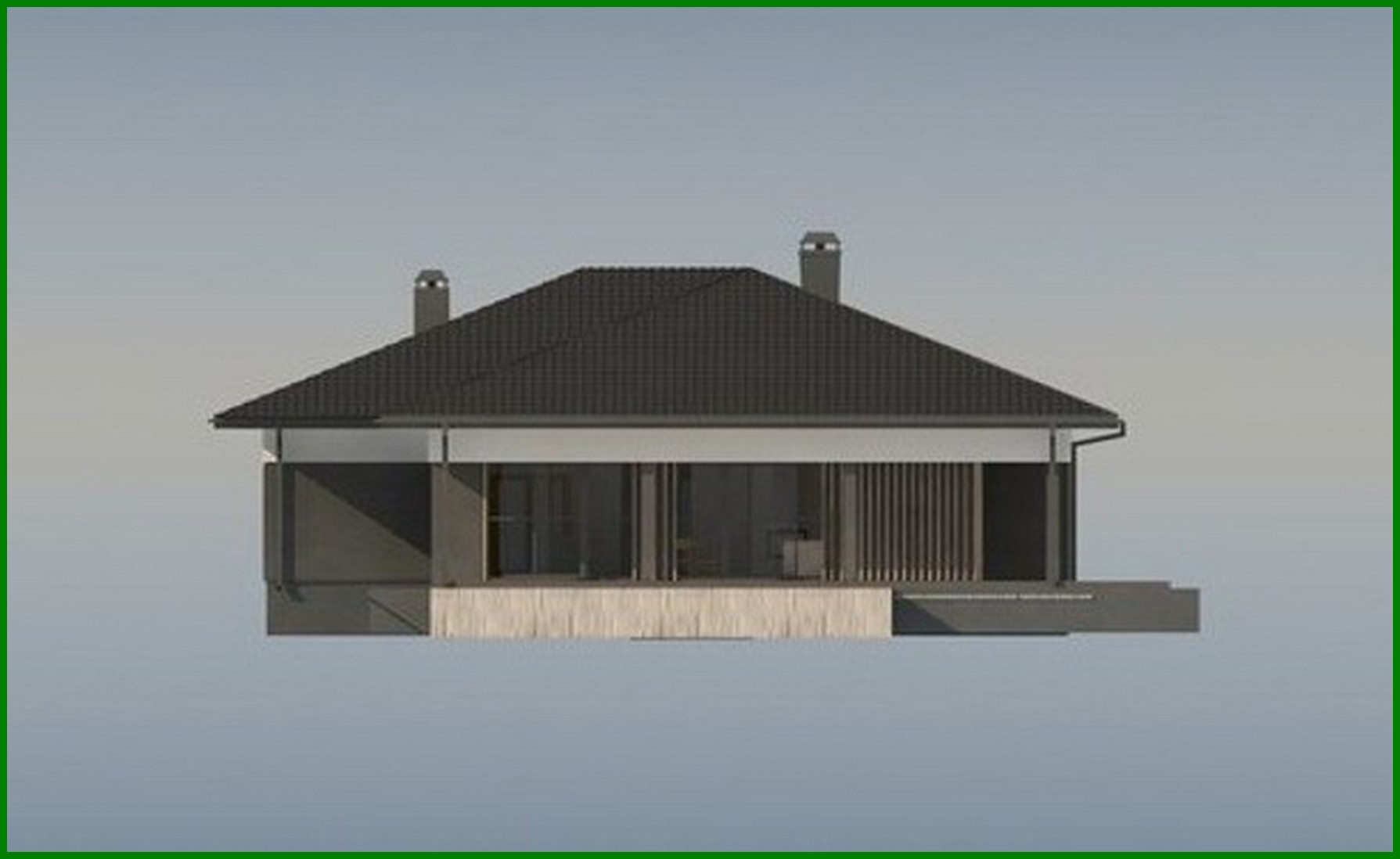 Galería de visualizaciones - Proyecto de una casa de una planta de 186 m² con decoración de piedra artificial