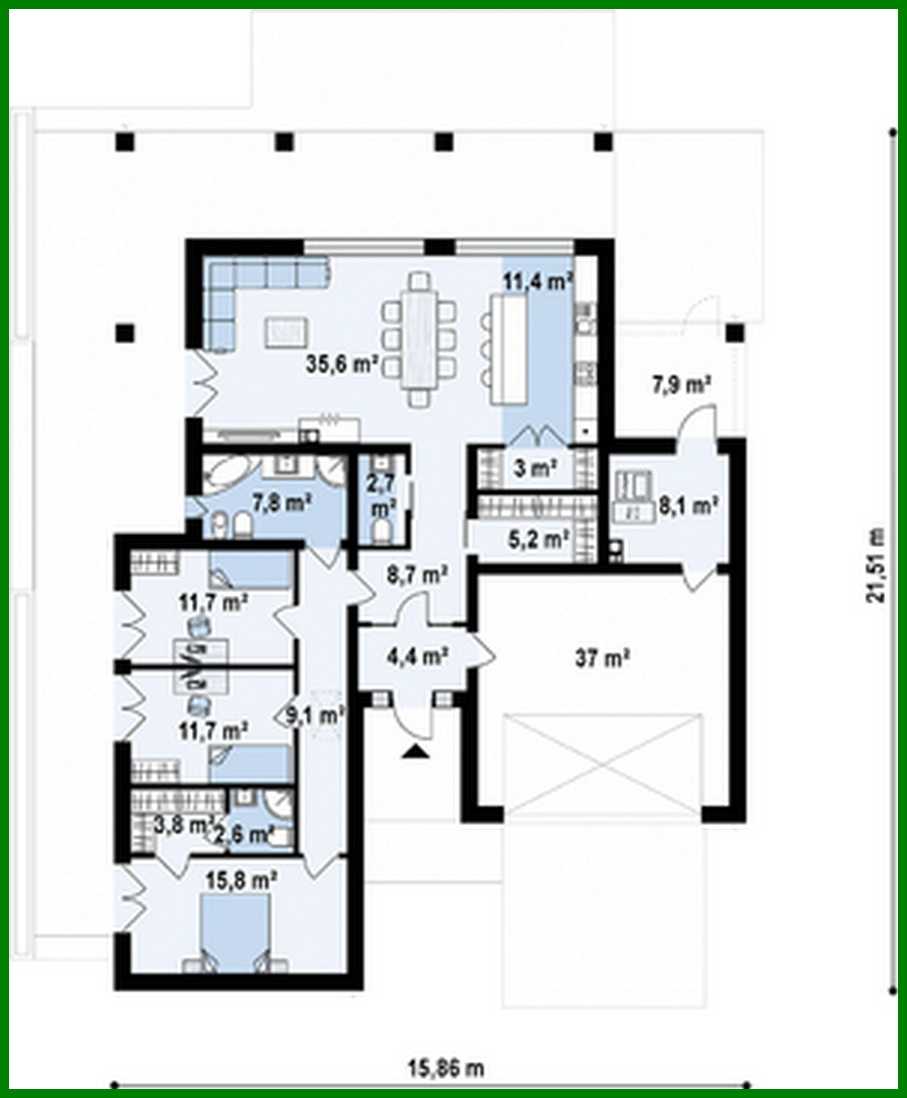 Galería de visualizaciones - Proyecto de una casa de una planta de 186 m² con decoración de piedra artificial