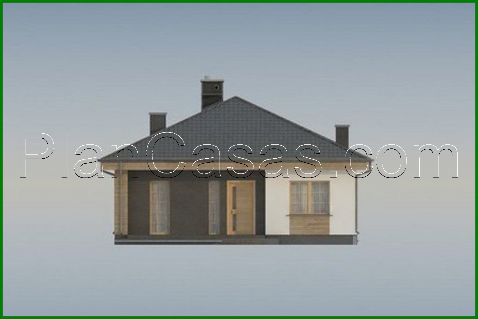 Galería de visualizaciones - Proyecto de una casa de una planta de 120 m² decorada con piedra artificial