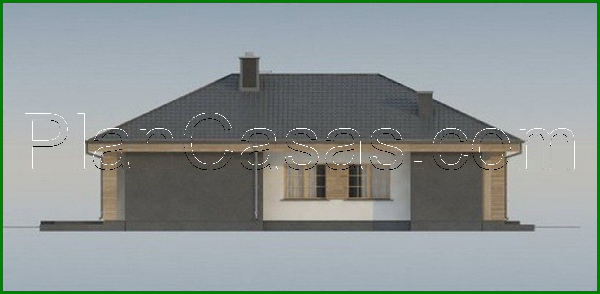 Galería de visualizaciones - Proyecto de una casa de una planta de 120 m² decorada con piedra artificial