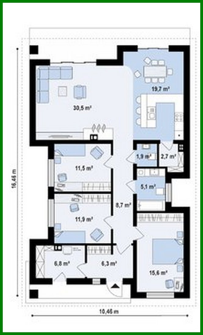 Galería de visualizaciones - Proyecto de una casa de una planta de 120 m² decorada con piedra artificial