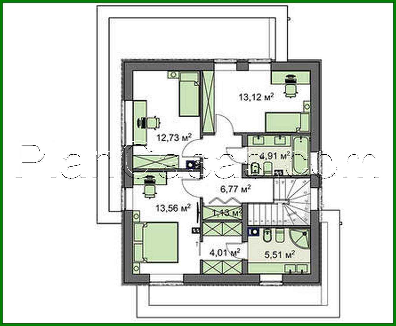 Galería de visualizaciones - Proyecto de una cabaña de dos plantas de 133 m² con cuatro dormitorios y tres baños