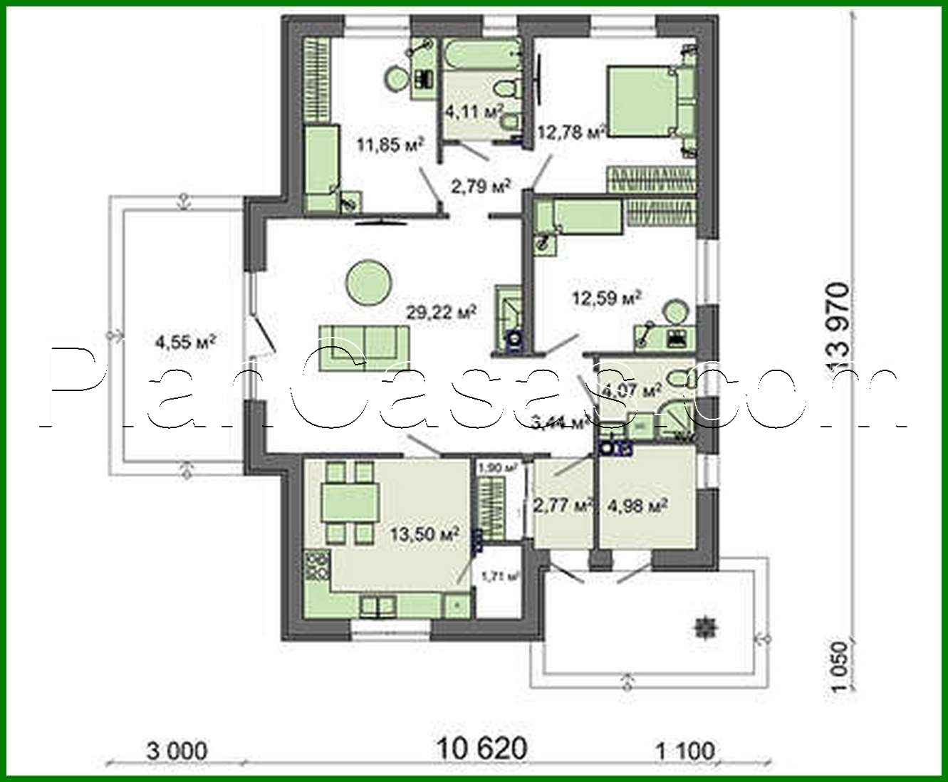 Galería de visualizaciones - Casa de una planta bajo un techo claro