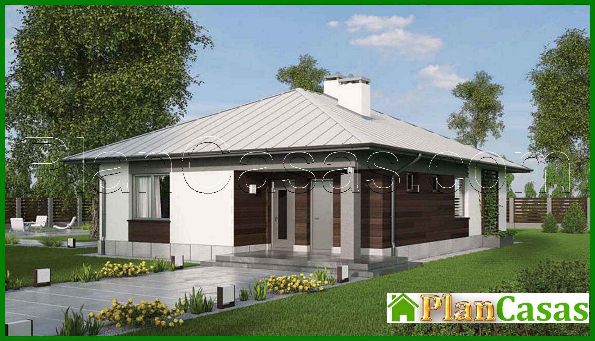 Casa de una planta bajo un techo claro