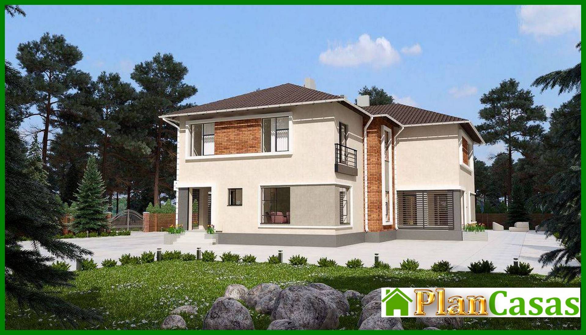 Galería de visualizaciones - Plano de una mansión atractiva para tres familias