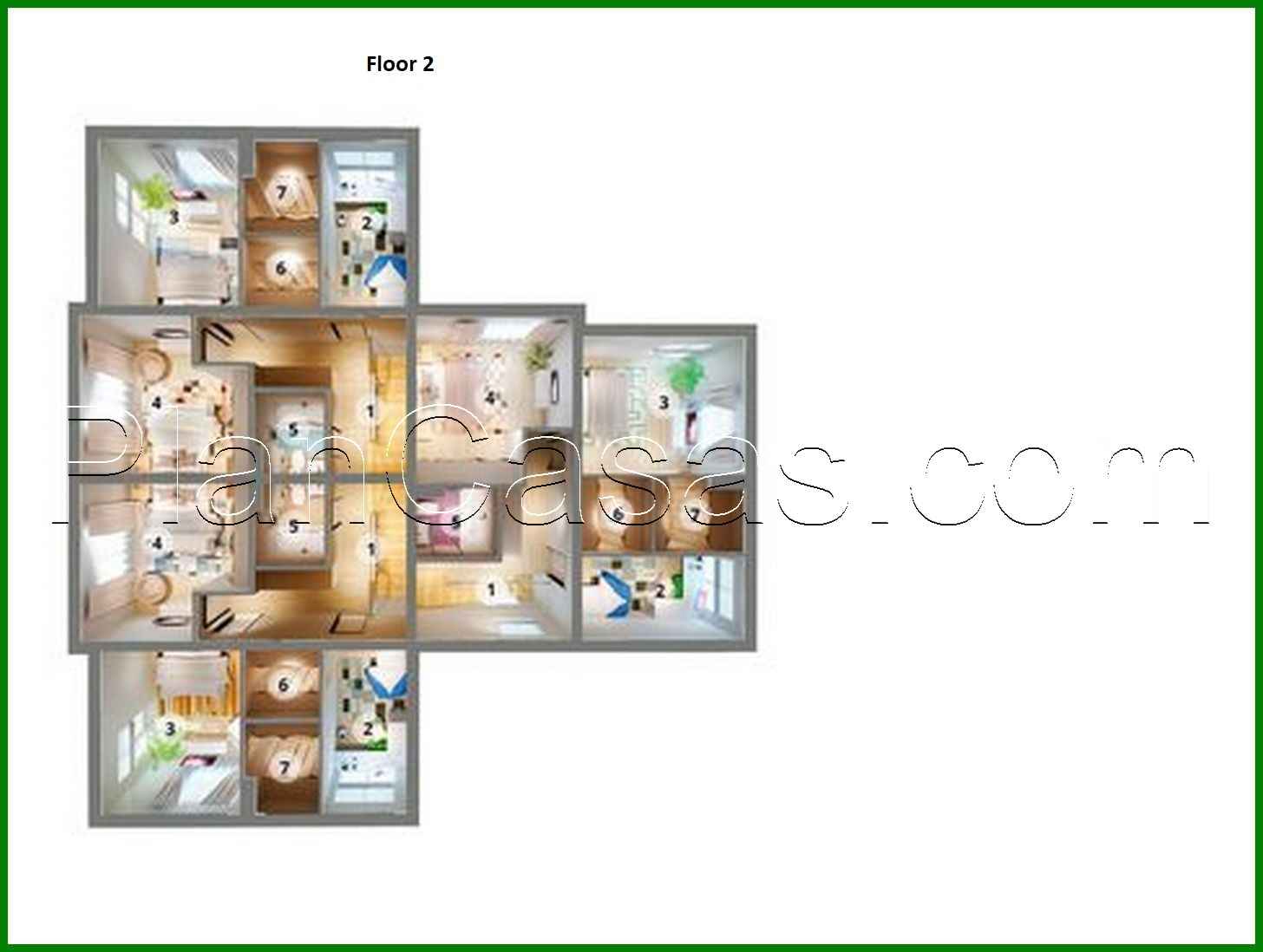 Galería de visualizaciones - Plano de una mansión atractiva para tres familias