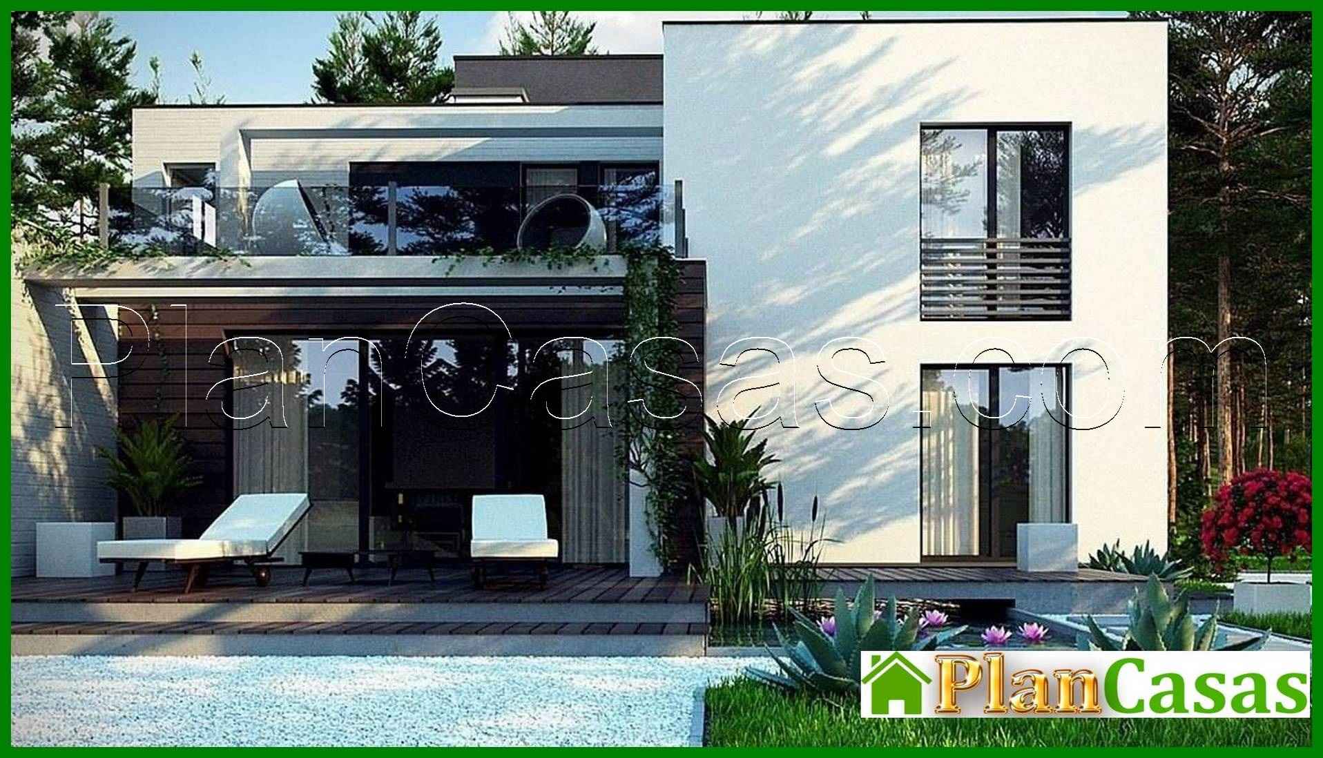 Modern two-story cottage with a terrace on the second floor