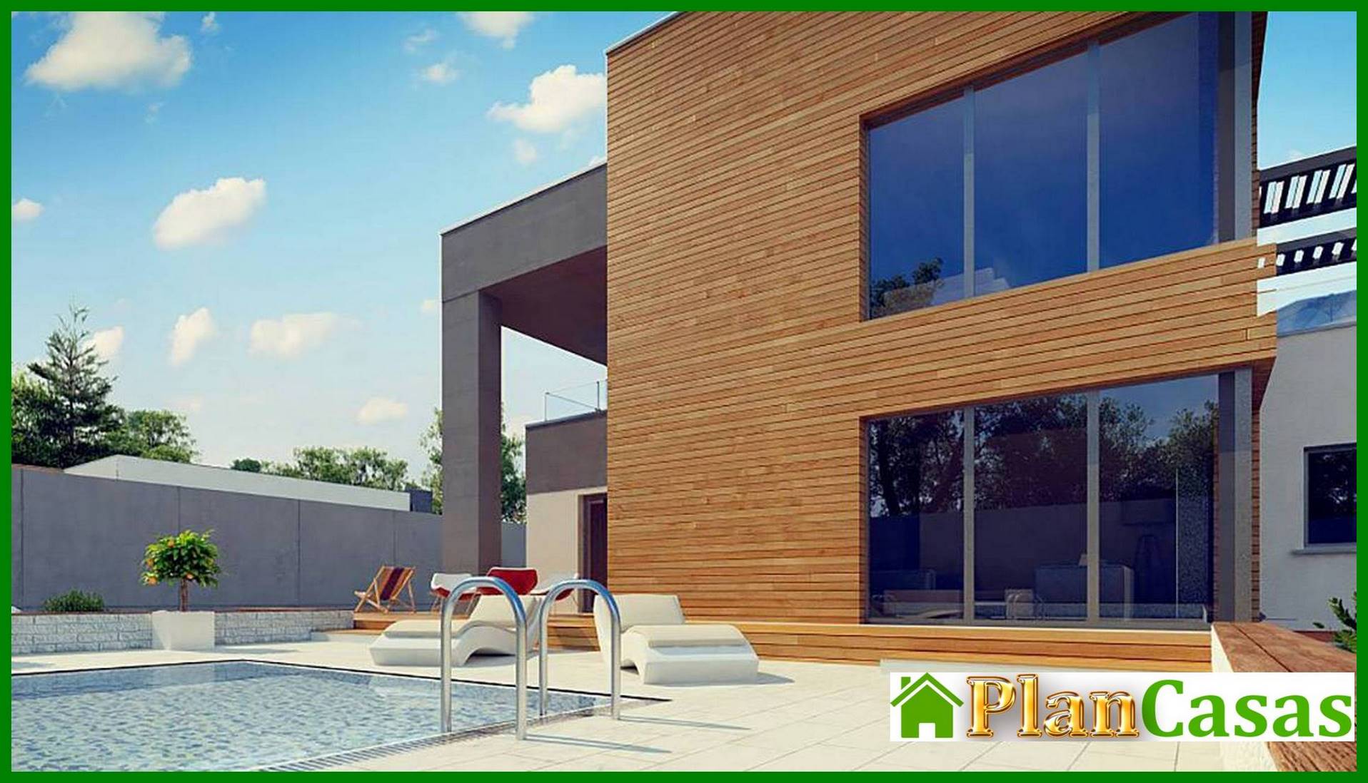 Galería de visualizaciones - Cabaña moderna de dos plantas con techo plano y garaje para dos coches