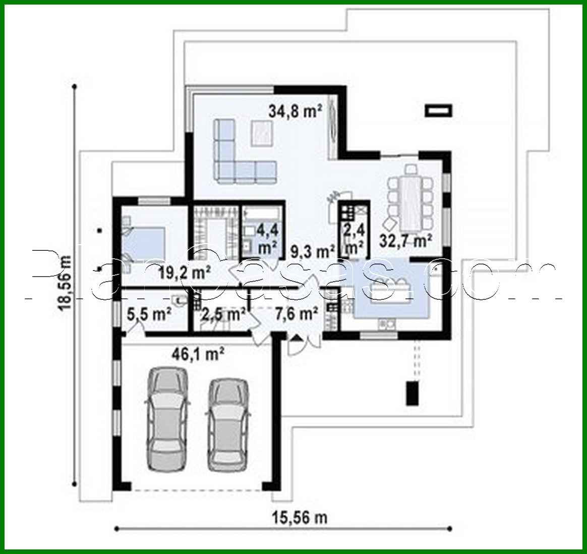 Galería de visualizaciones - Cabaña moderna de dos plantas con techo plano y garaje para dos coches