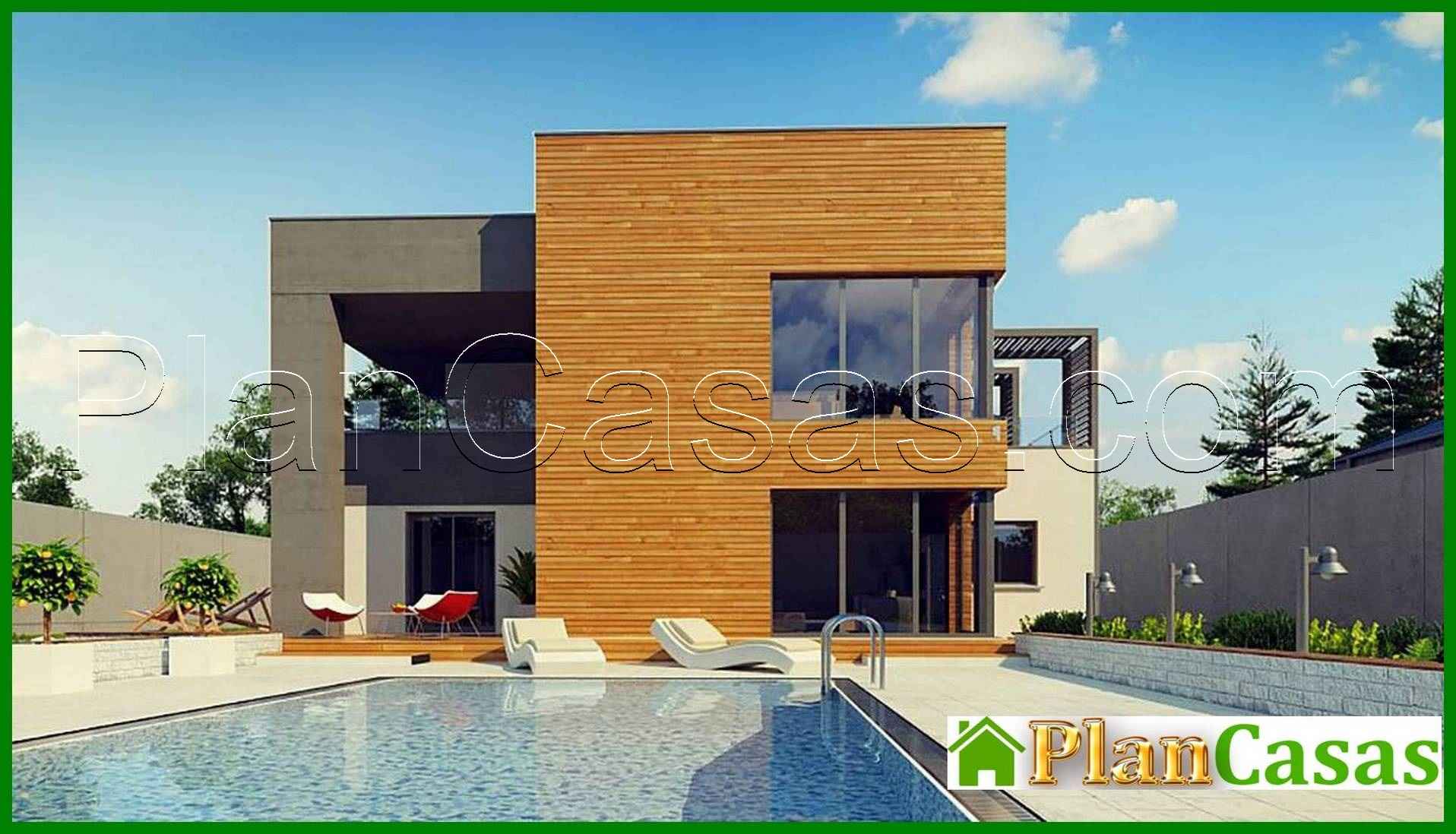 Cabaña moderna de dos plantas con techo plano y garaje para dos coches