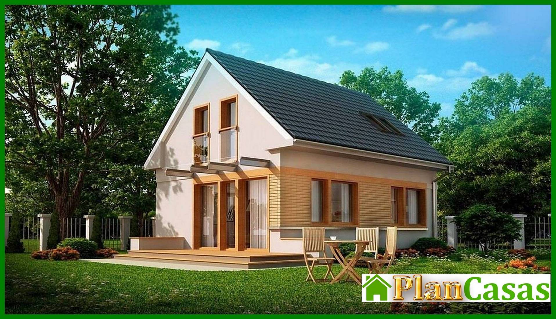 Proyecto de una cabaña con ático de 7 x 9 en estilo clásico