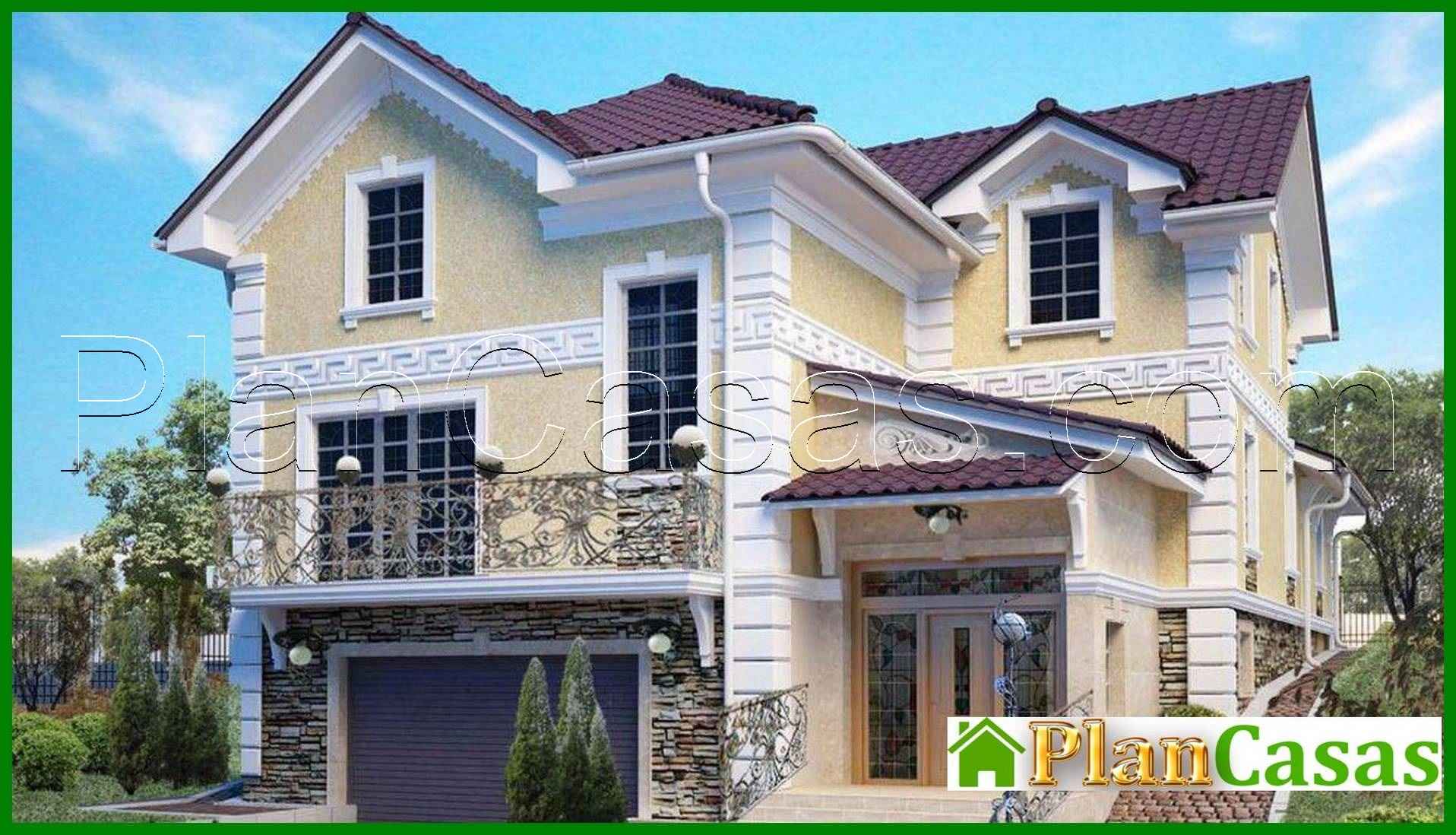 Project of a classic two-story mansion for a sloping plot