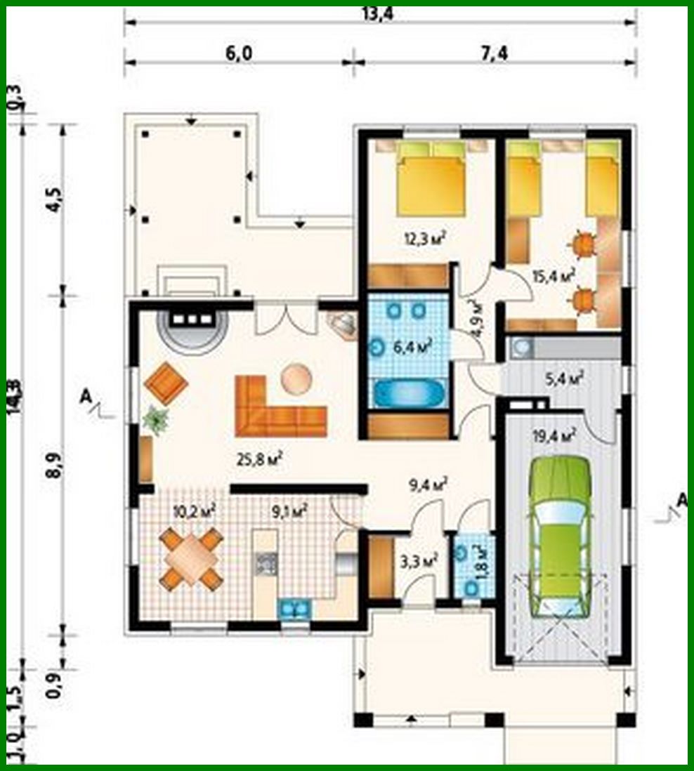 Galería de visualizaciones - Mansion de una planta con gran zona habitable