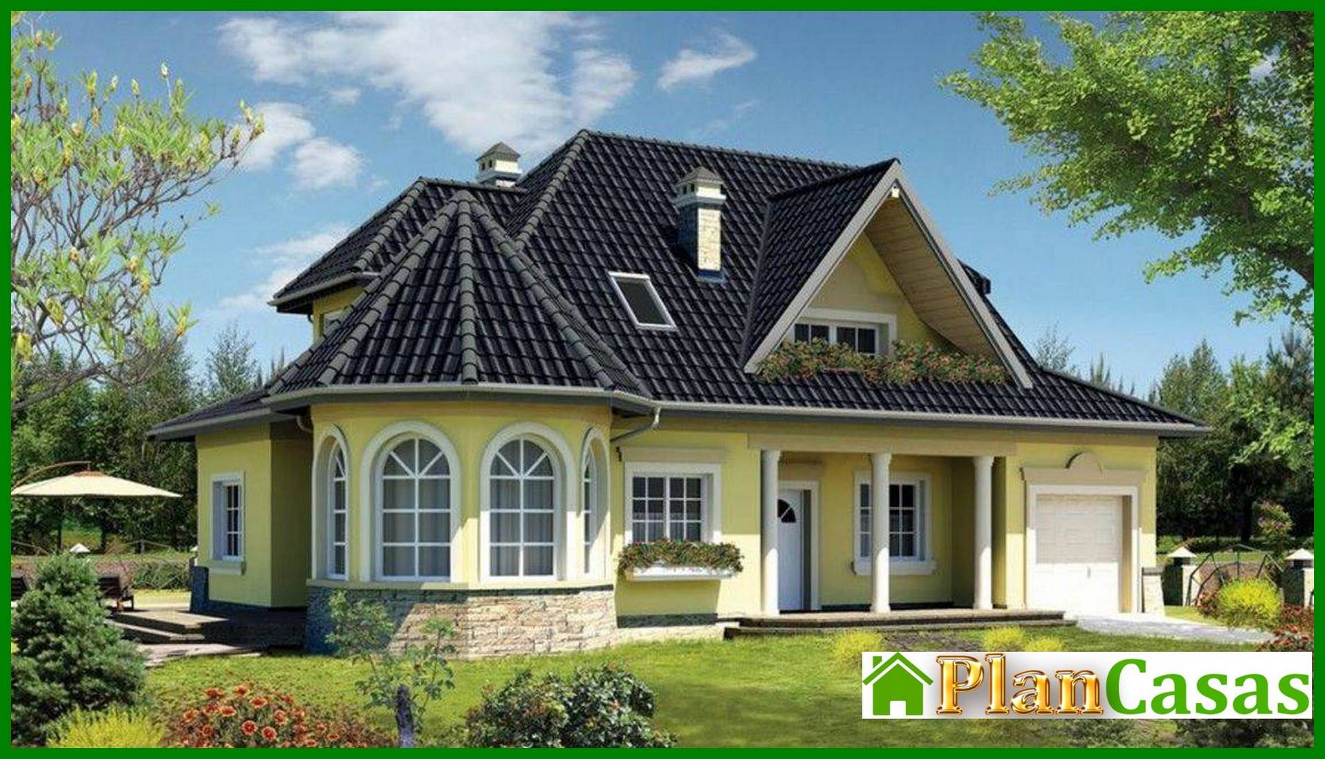 Proyecto de una cabaña de campo con una pequeña terraza